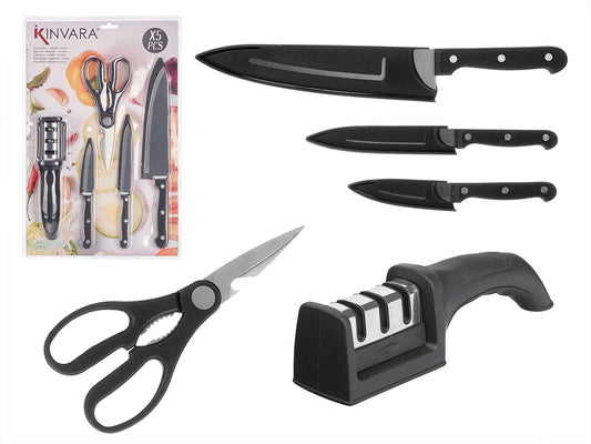 set 3 knives scissors sharpener black