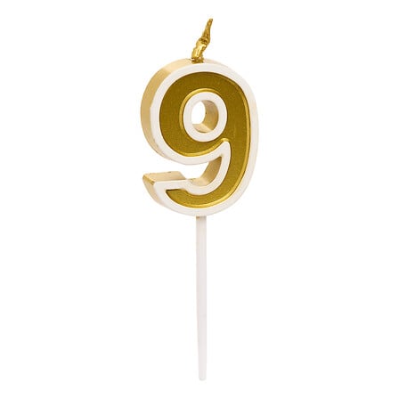 Number 9 birthday candle, 8.5 cm, assorted colours