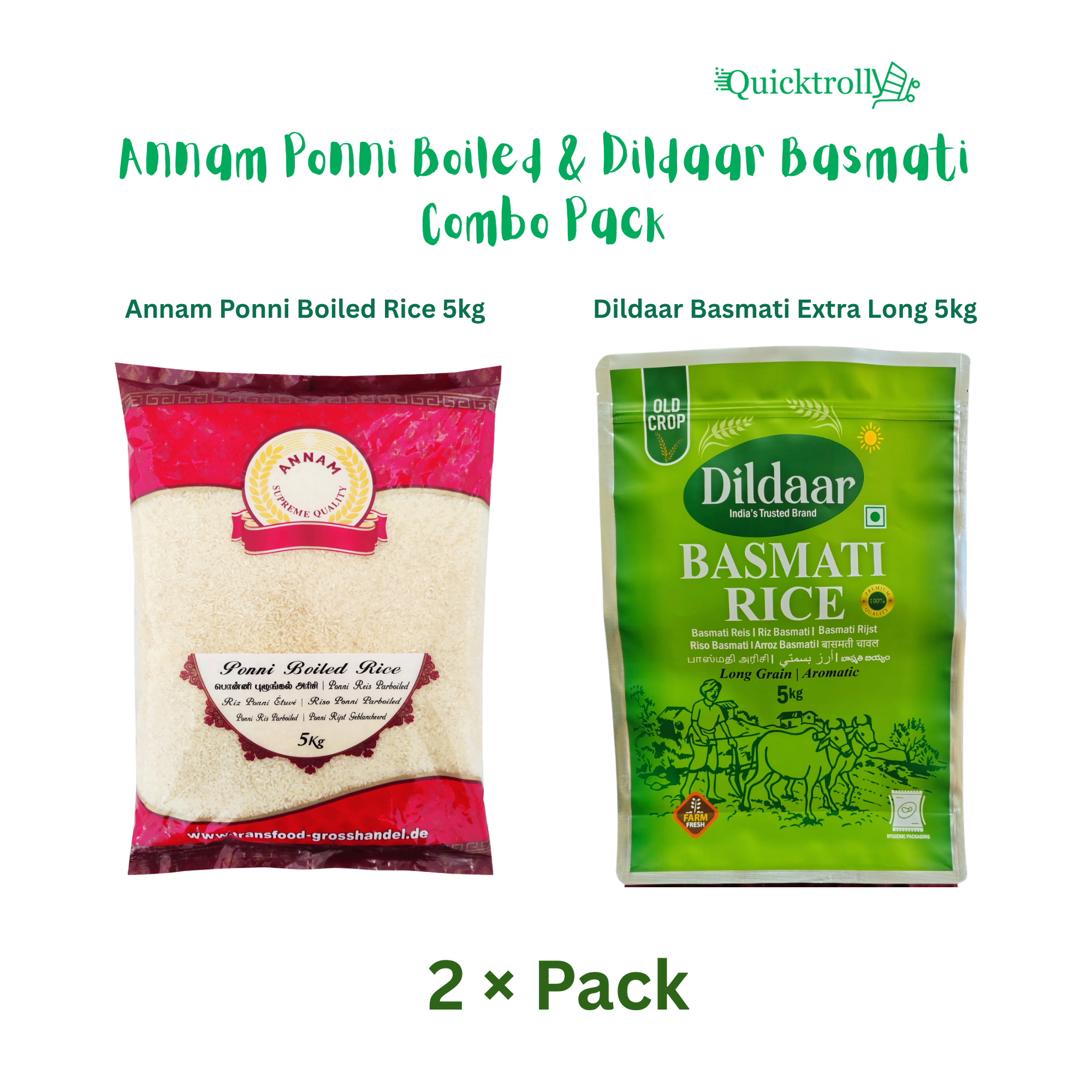 Annam Ponni Boiled 5kg & Dildaar Basmati 5kg Combo Pack