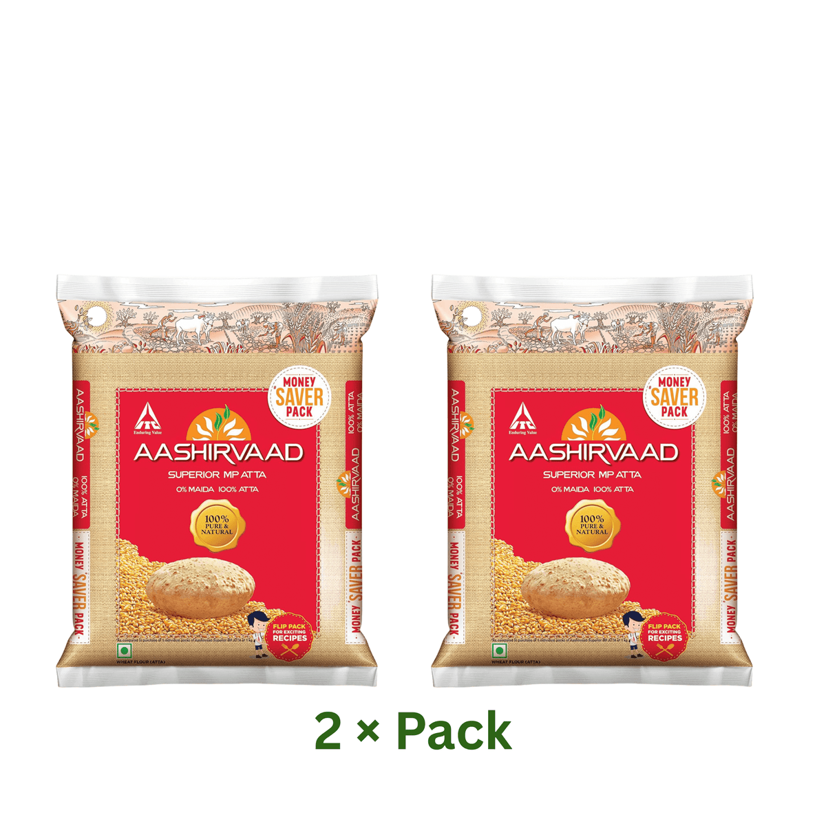 Aashirvaad 100% Whole Wheat Flour 5kg (Pack of 2)