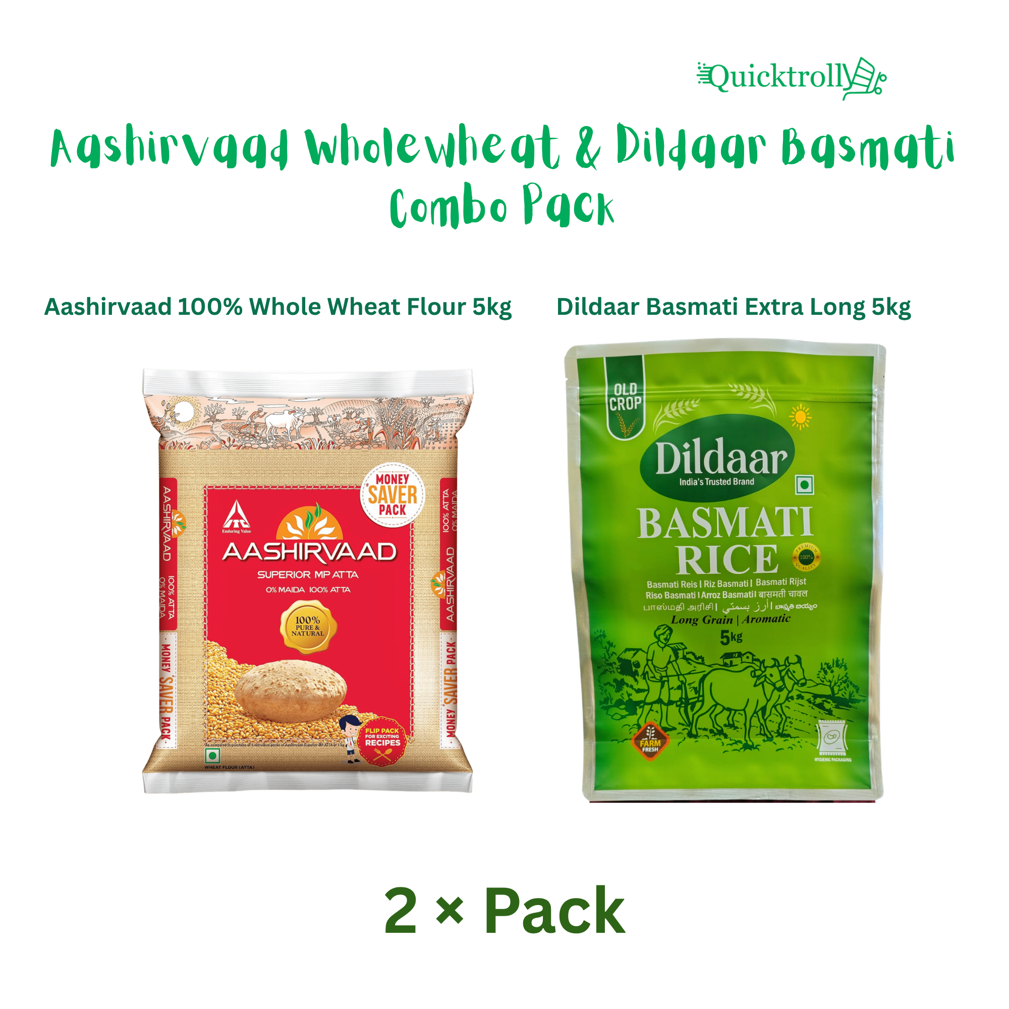 Aashirvaad Wholewheat 5kg & Dildaar Basmati 5kg Combo Pack