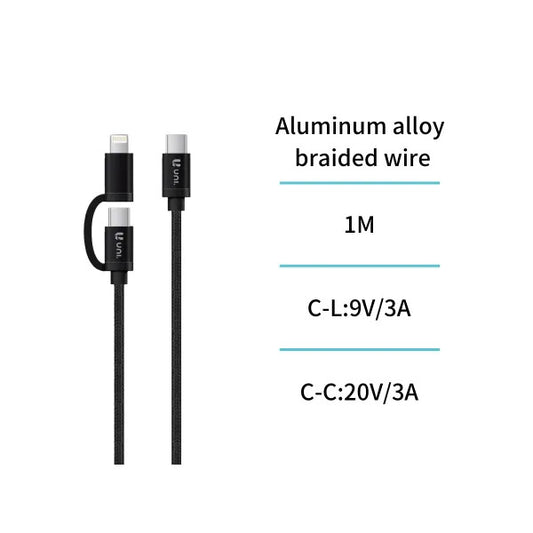 3-in-1 Type-C to Lightning and Type-C Cable 3A PD6