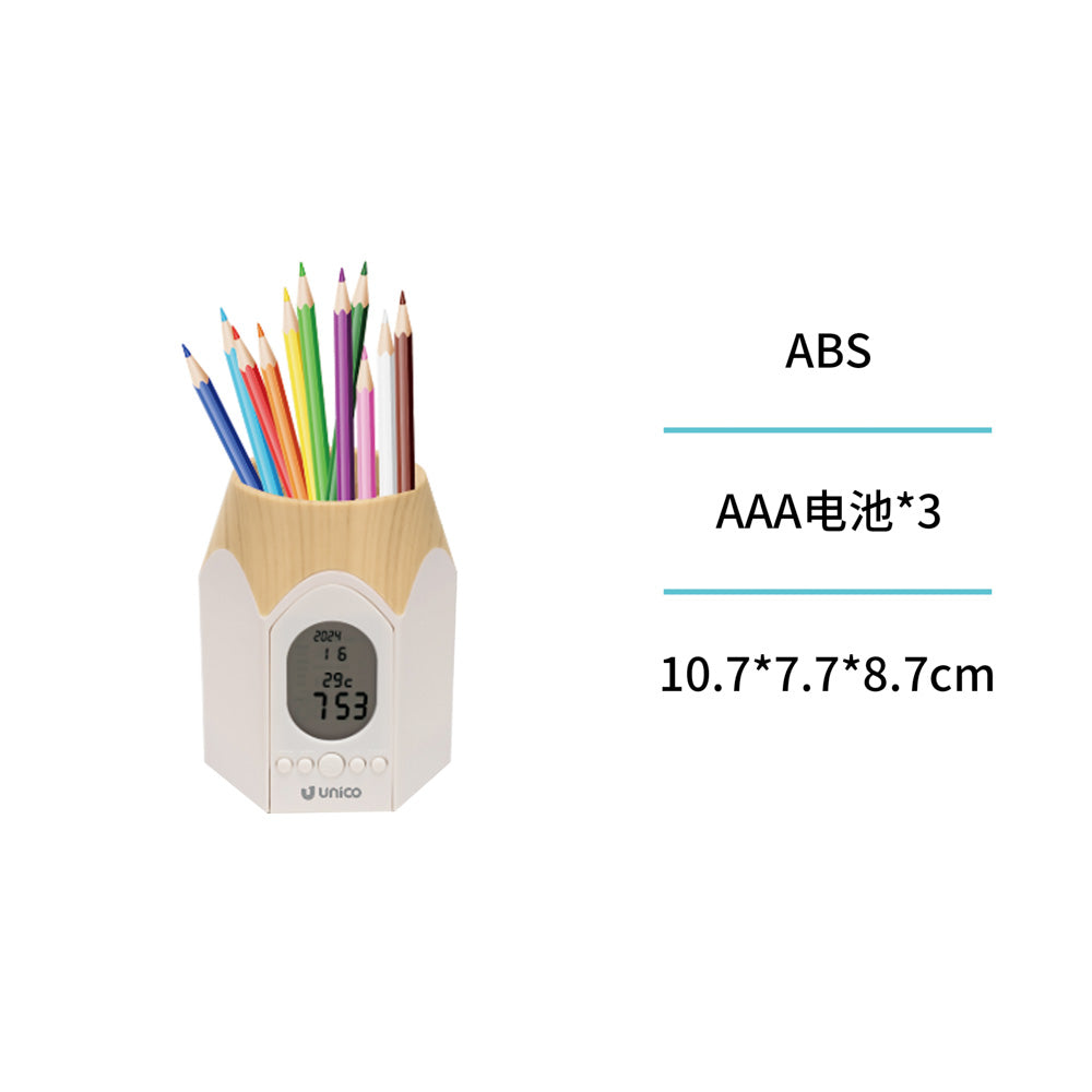 LED alarm clock with pencil holder for students