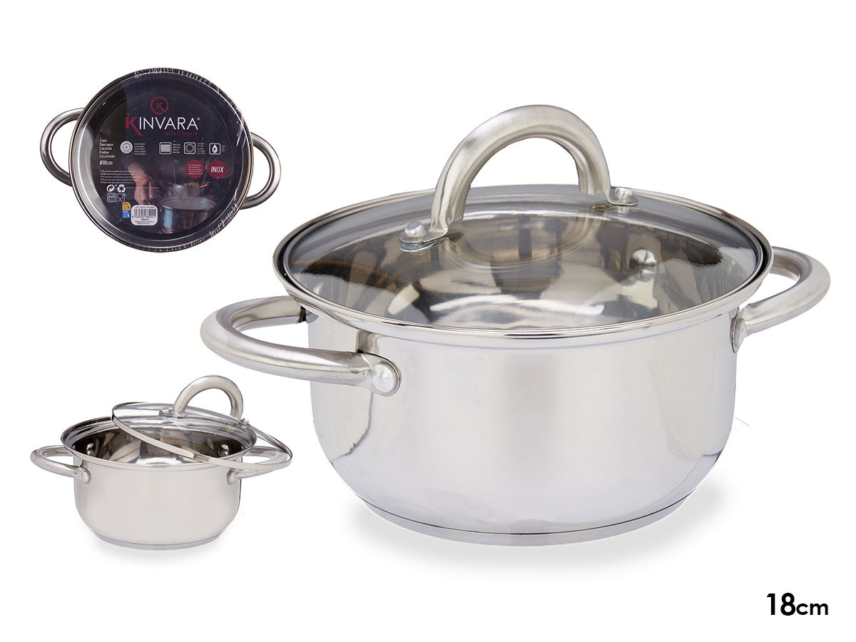 18 cm steel casserole with glass lid