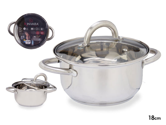 18 cm steel casserole with glass lid
