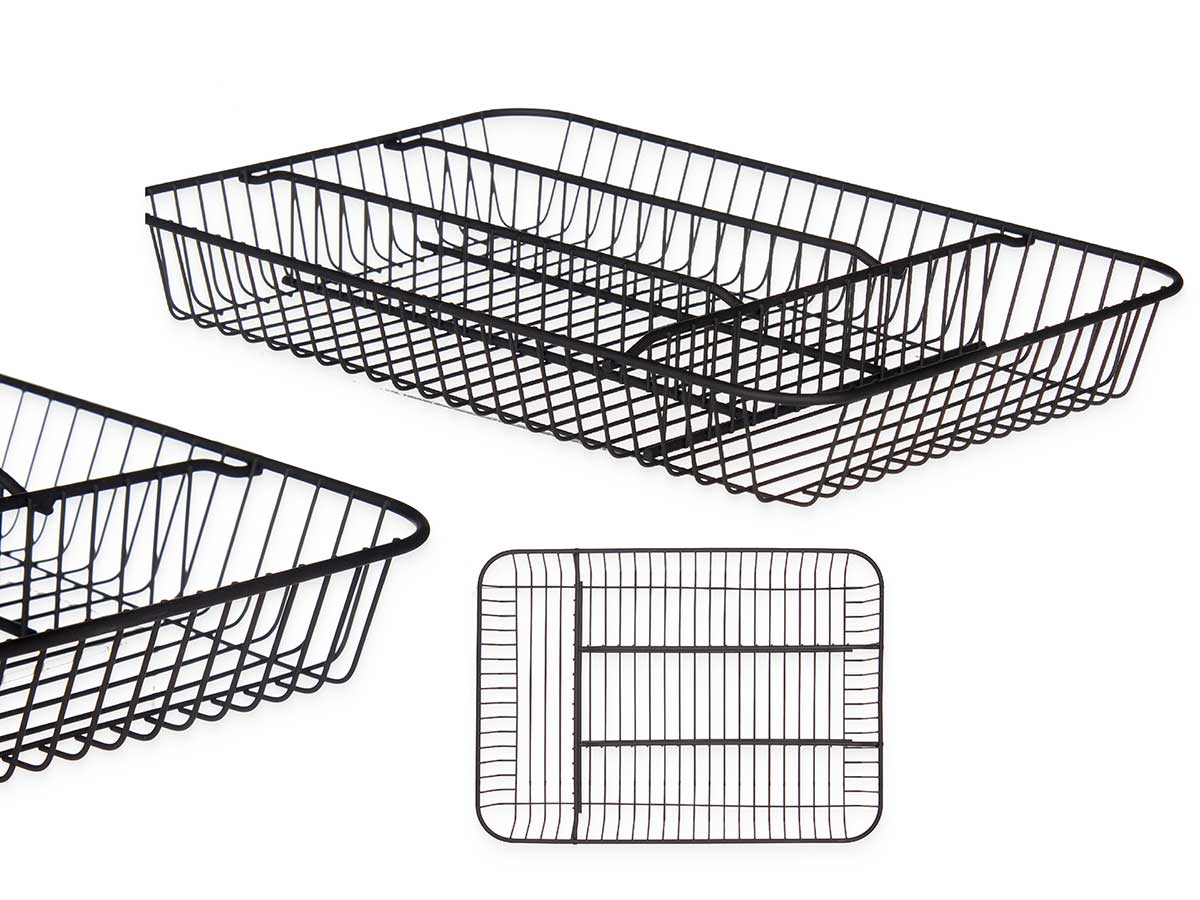 metal cutlery tray 4 holes black
