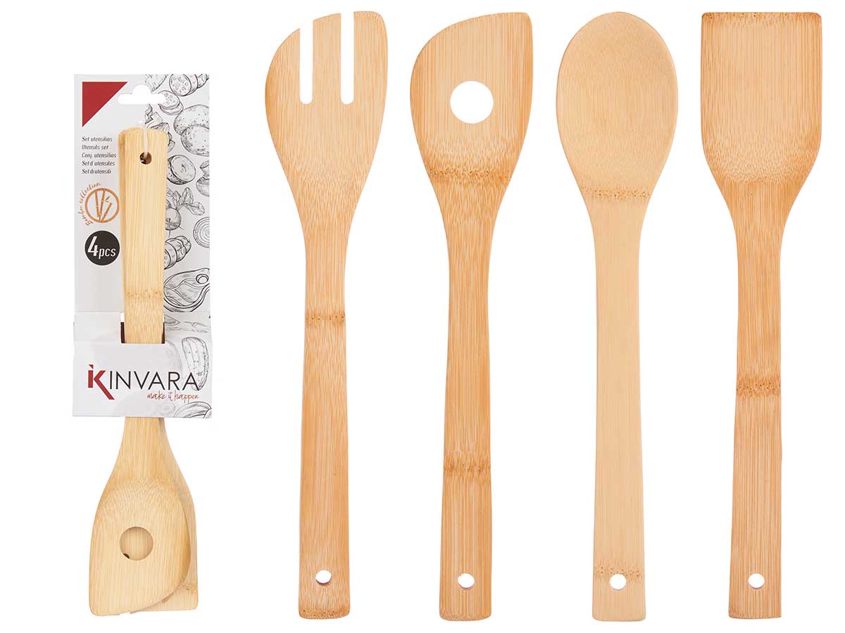 bamboo kitchen utensils set 4 pieces
