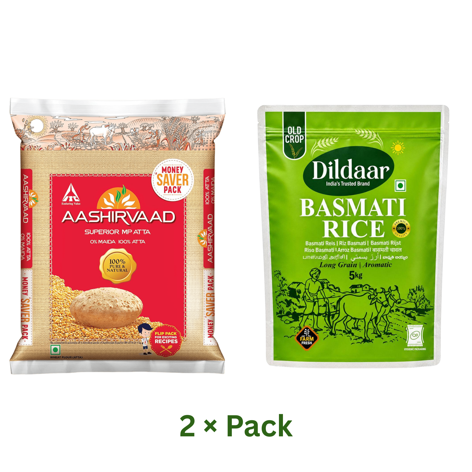 Aashirvaad Wholewheat 5kg & Dildaar Basmati 5kg Combo Pack