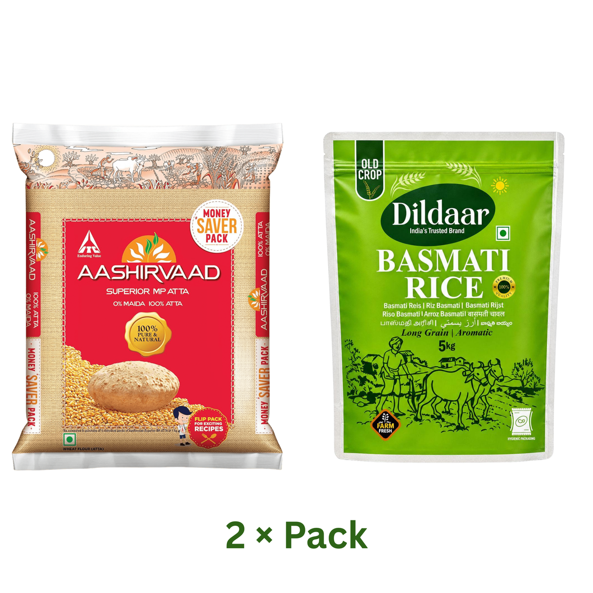 Aashirvaad Wholewheat 5kg & Dildaar Basmati 5kg Combo Pack