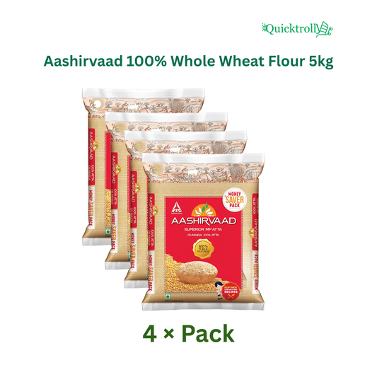 Aashirvaad 100% Whole Wheat Flour 5kg (Pack of 4)