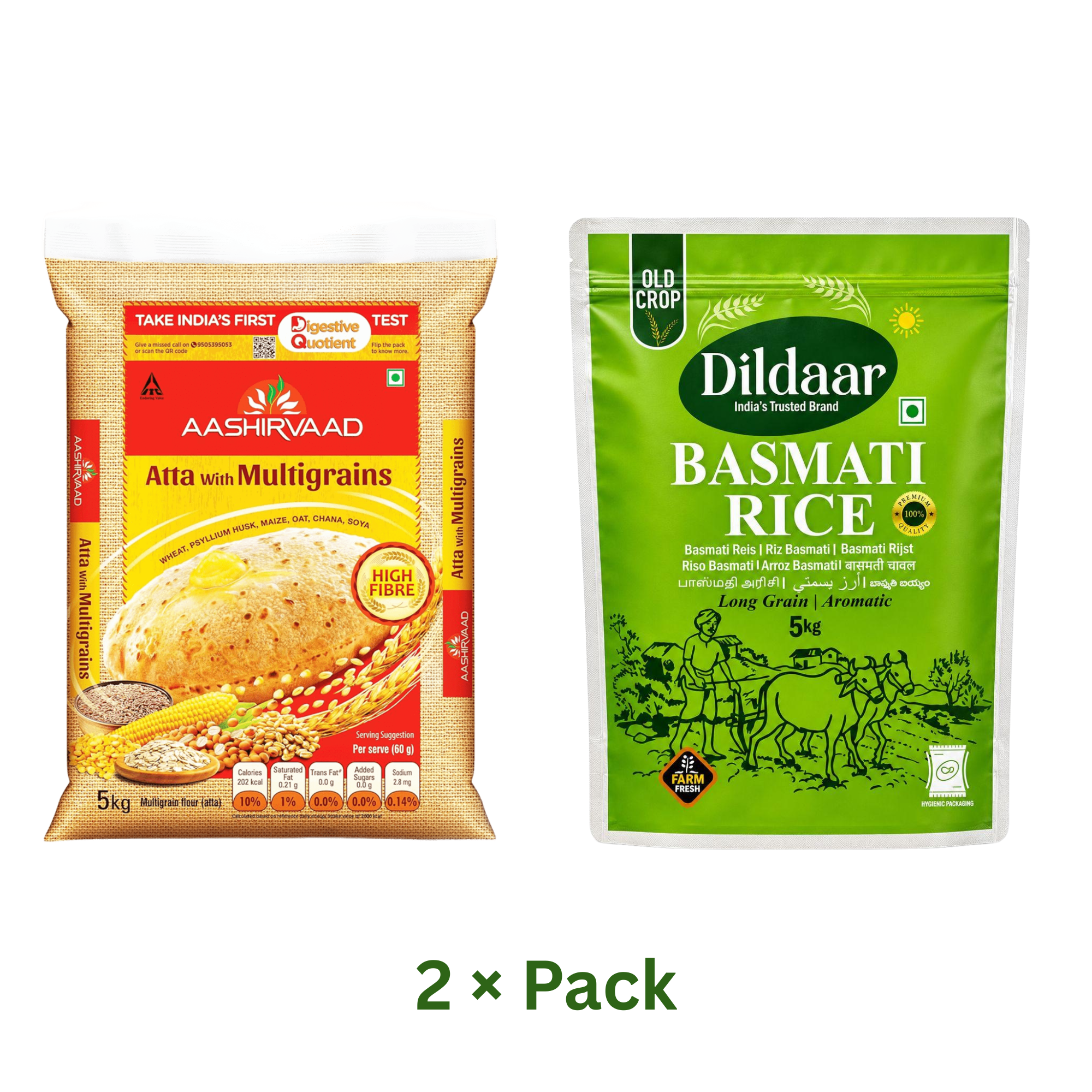 Aashirvaad Multigrain 5kg & Dildaar Basmati 5kg Combo Pack