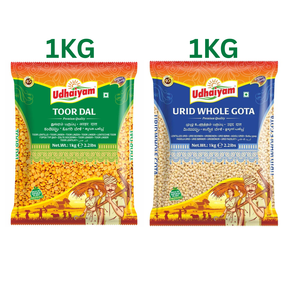 Udhaiyam Toor Dal 1kg & Urid Gota Whole 1kg - Pak van 2