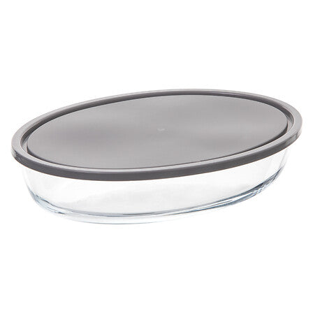 oval dish 30x21cm glass + cover, gray