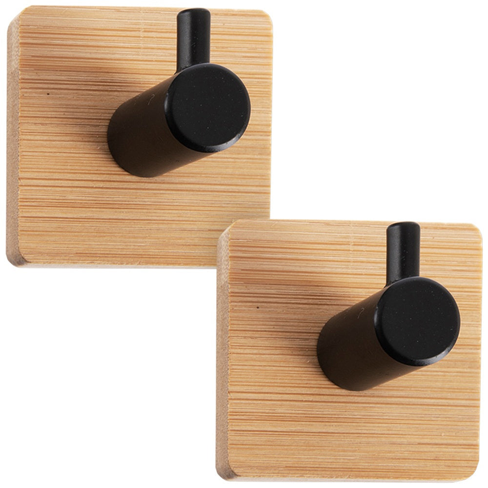 Hook hanger self-adhesive wooden metal black