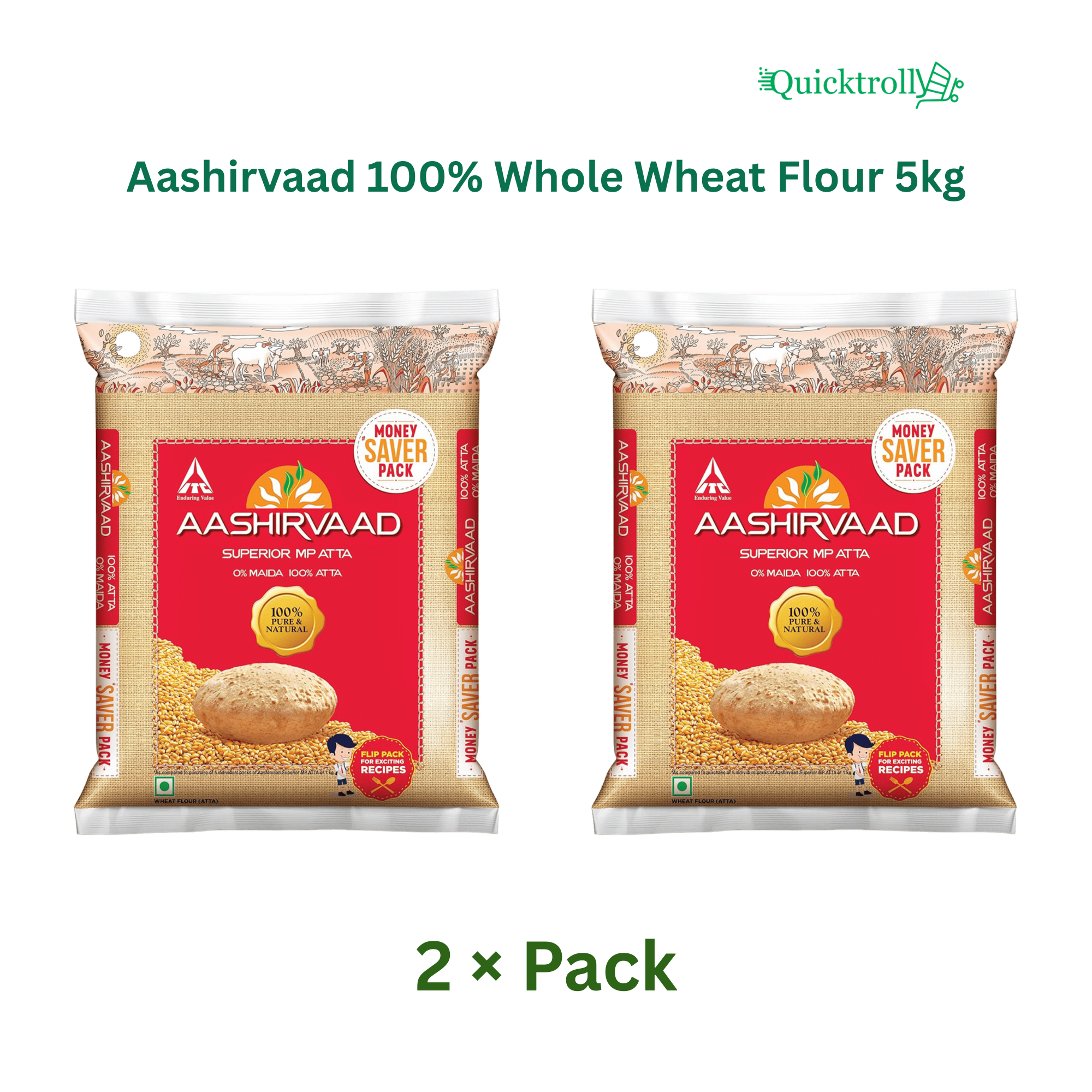 Aashirvaad 100% Whole Wheat Flour 5kg (Pack of 2)